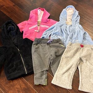 3 zip ups and 2 pairs sweatpants